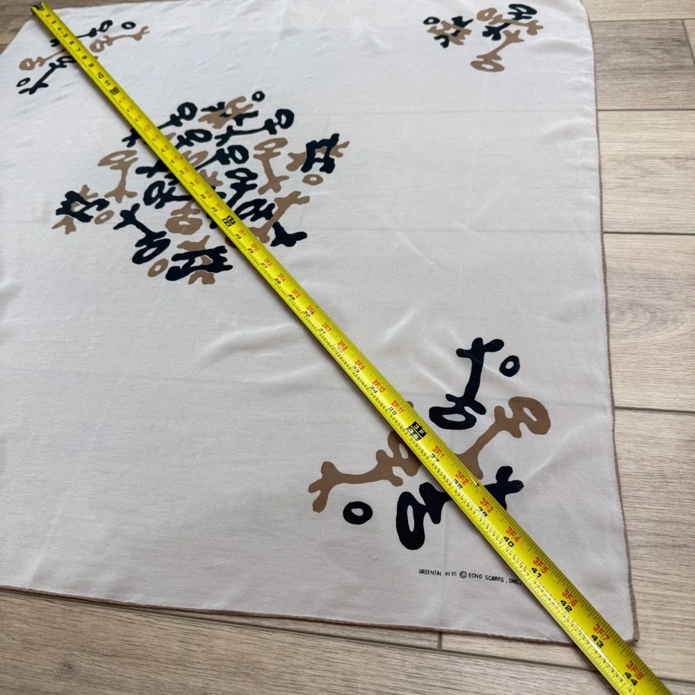 Echo Oriental Keys‎ Vintage Square Scarf White Black Tan Minimalist Capsule 32